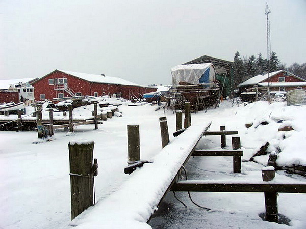 Snowy shipyard