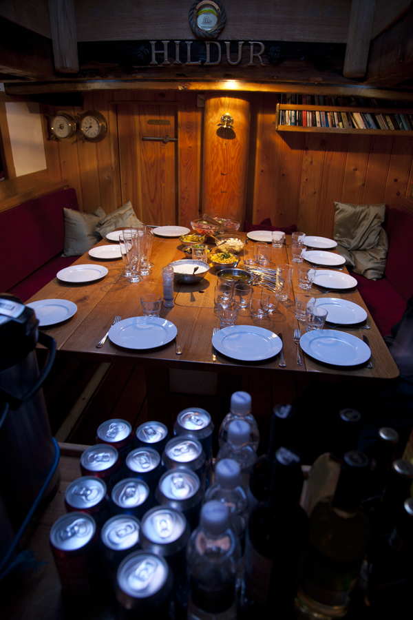 Cosy dinner below deck on Schooner Hildur