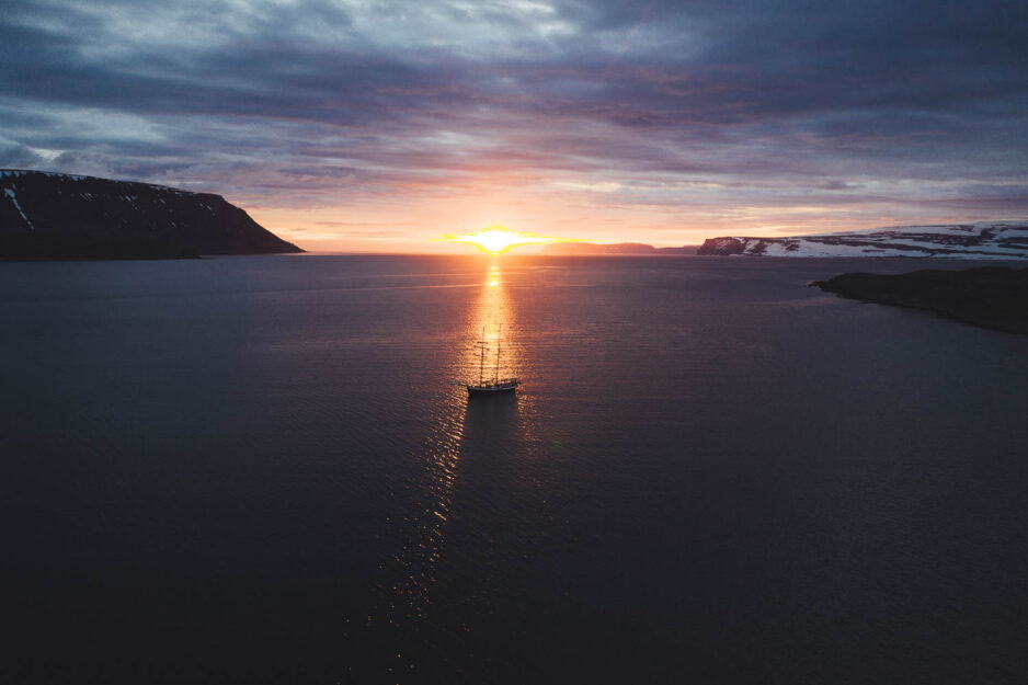 Sunset drone photo by Asa Steinars