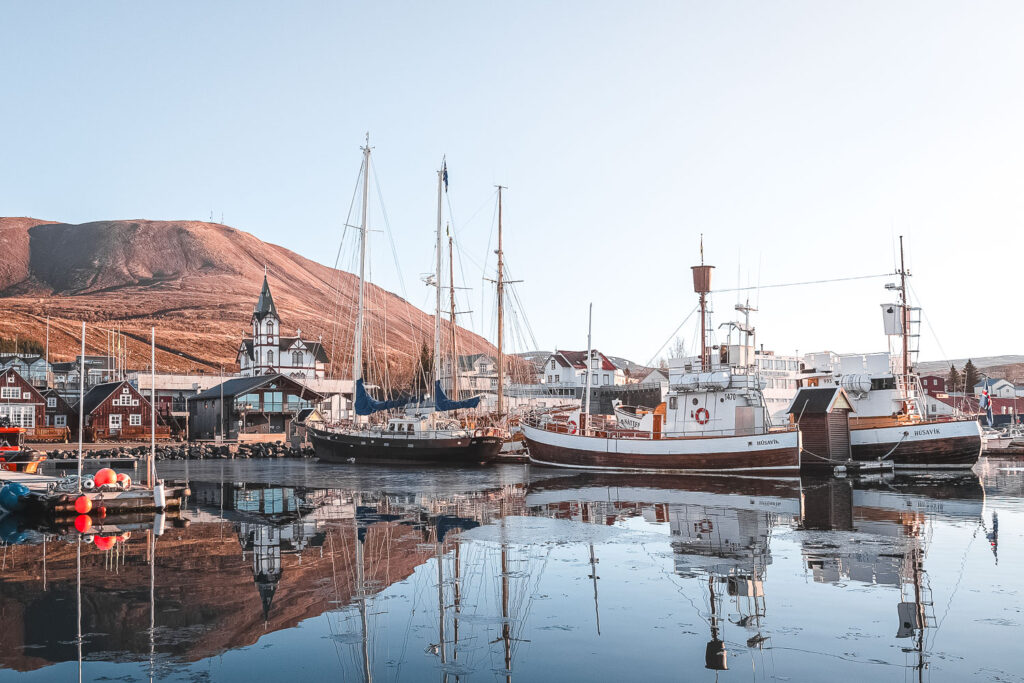 Whale watching boats in Húsavík Harbour