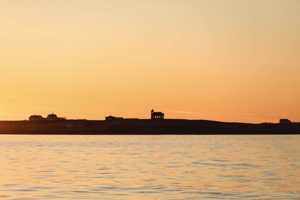 Midnight sun Flatey Island