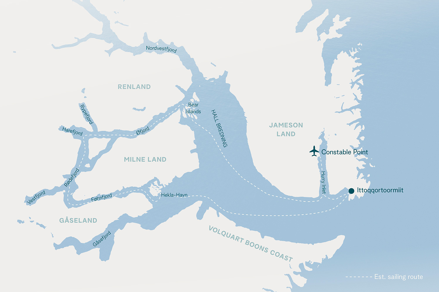 Scoresby Sound Map estimated sailing route